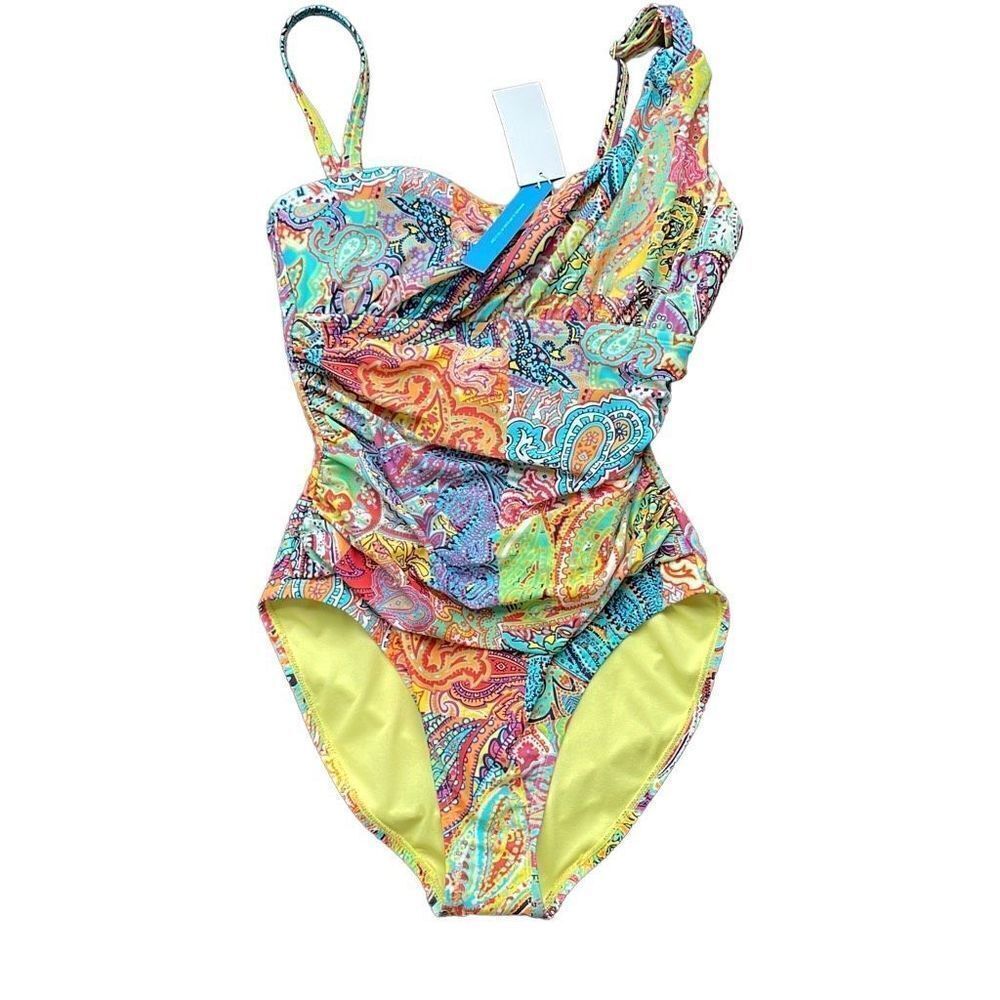 Bleu Rod Beattie Womens Paisley One Piece Swimsuit Padded Cap Multicolor Size 6